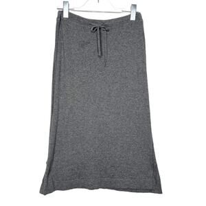 PUREJILL Knitted Midi Skirt Drawstring Waist Side-Slit Cotton Blend Gray Size XS